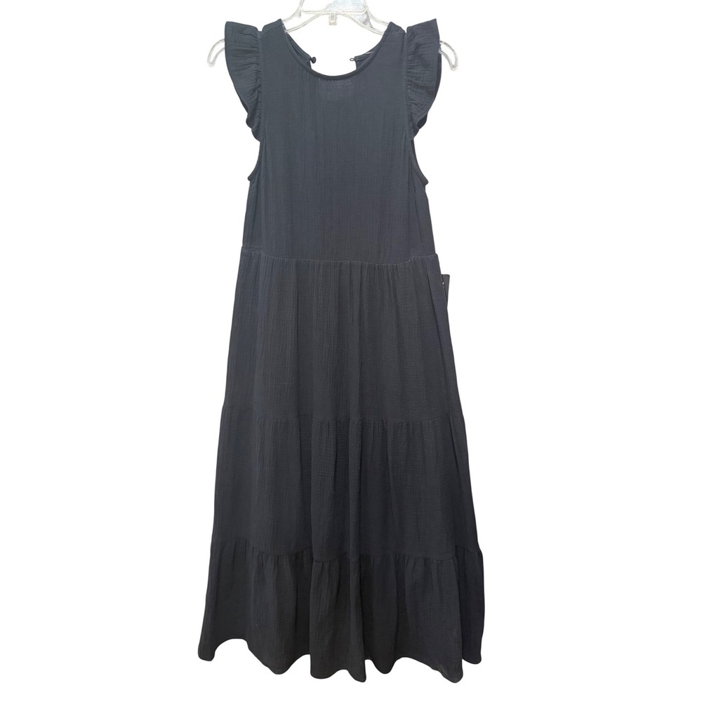 Express Babydoll Black Textured Minimalist Gauze Tiered Ruffle Maxi Dress XS NWT